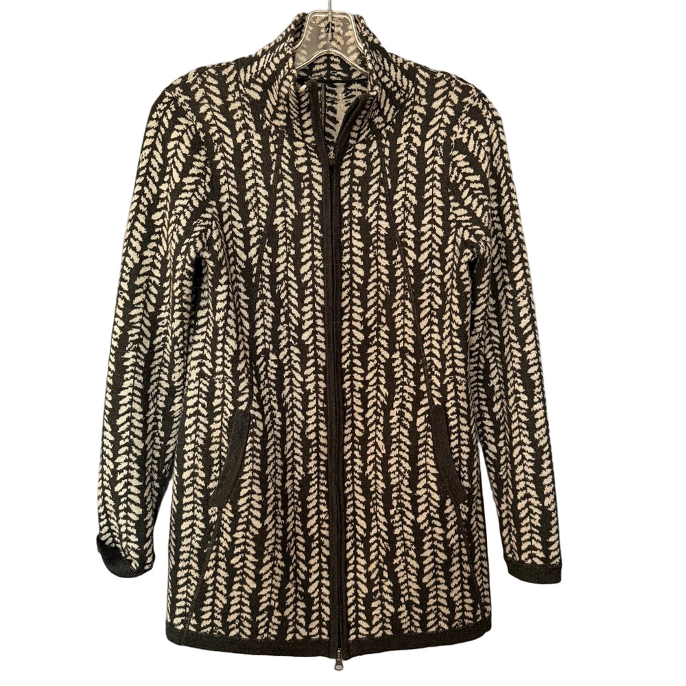Cynthia Rowley Gray Pattern Zip-Up Sweater Jacket Cardigan Small